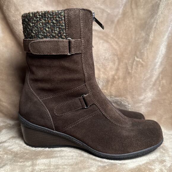 Aquatalia Brown Suede leather Waterproof Wedge Heel‎ Zip Boots Women’s Size 7.5 - Picture 1 of 8